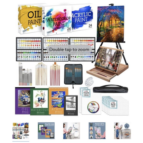 Jumbl Deluxe 131-Pc Painting Kit Professional Artistic Set 72 Oil Acrylic OPEN*